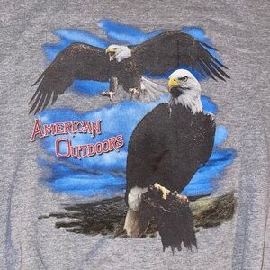 Men’s Gray Crewneck Sweatshirt – Bald Eagle & American Outdoors Graphic – Size L